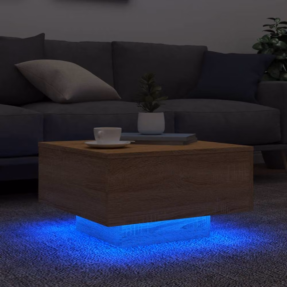 Berkfield Home Modern Square Coffee Table with LED Lights in Sonoma Oak, Light Tan, W/D/H: 55 x 55 x 31 cm – 3