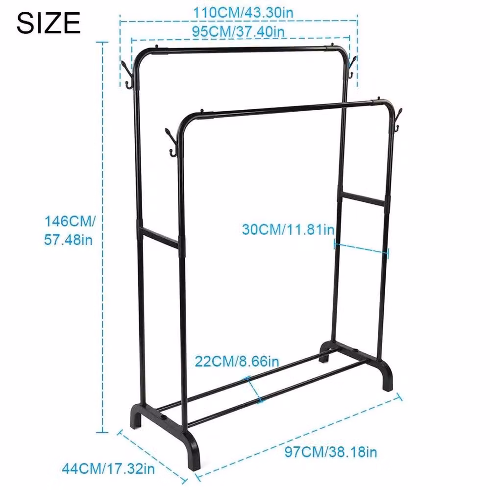 NESTLUNE Heavy Duty Double Clothes Rail Hanging Rack in Matt Black Metal – 2