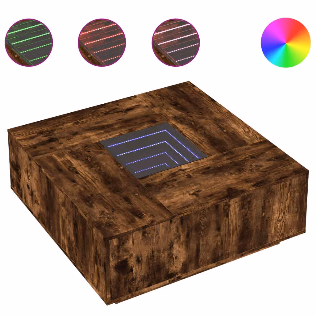 Berkfield Home Infinity LED Coffee Table in Smoked Oak Brown, W: 100 cm, D: 100 cm, H: 40 cm – 2