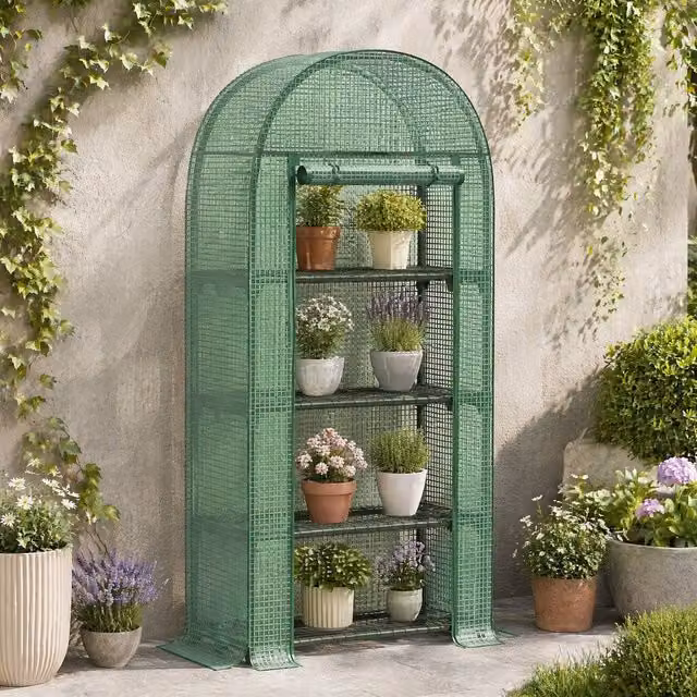 STILVORA 4 Tier Mini Greenhouse with Zipped Door in Green, H 160 cm x W 80 cm x D 49 cm – 1