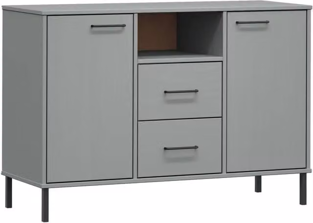 Berkfield Home Oslo Solid Wood Sideboard in Grey with Metal Legs, W/D/H: 113 x 40 x 77 cm – 1