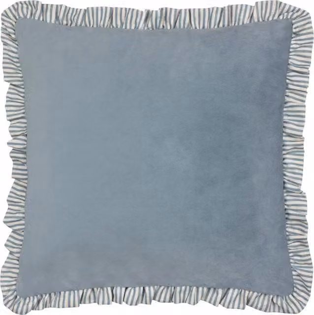 Make It A Home Solene Ruffle Velvet Cushion in Blue with Feather Filling