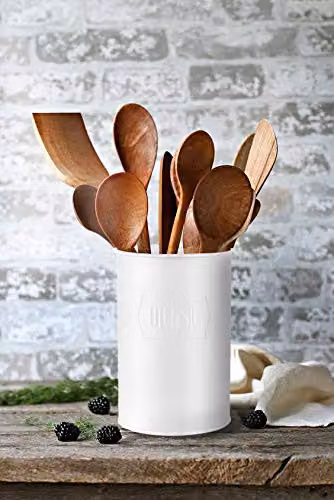 The Mia White Ceramic and Metal Freestanding Utensil Jar – 2