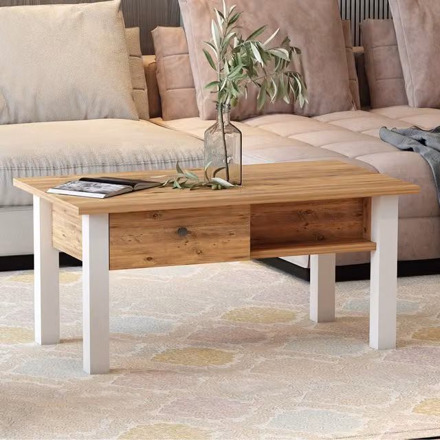 Destina Home LTD Rectangular Scandinavian Style Coffee Table in Brown and Yellow