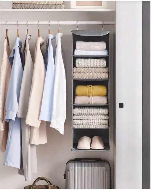 SONGMICS Hanging Wardrobe Shelf Insert Organiser, Grey