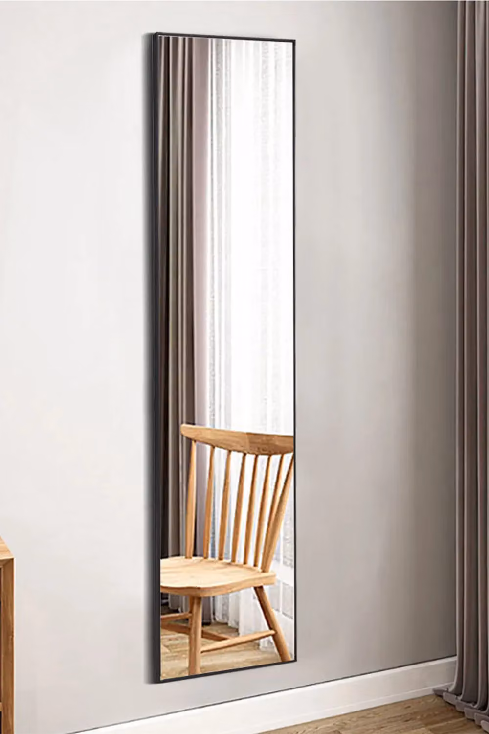 H&O Direct Modern Slim Frame Full Length Floor Standing Mirror in Black, W: 40 cm, H: 150 cm – 2