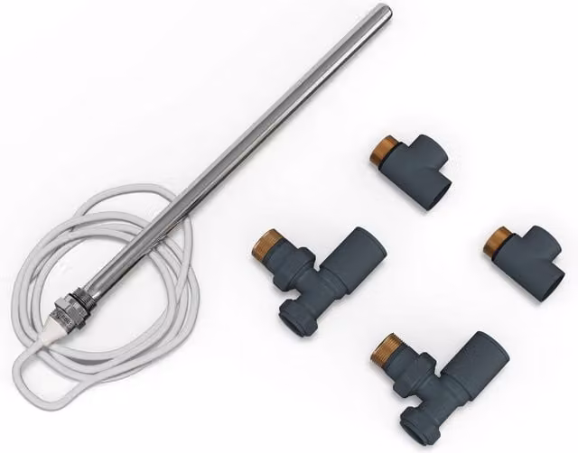 UK Radiators Talus Dual Fuel Towel Rail Kit in Anthracite, Width: 38.5 cm