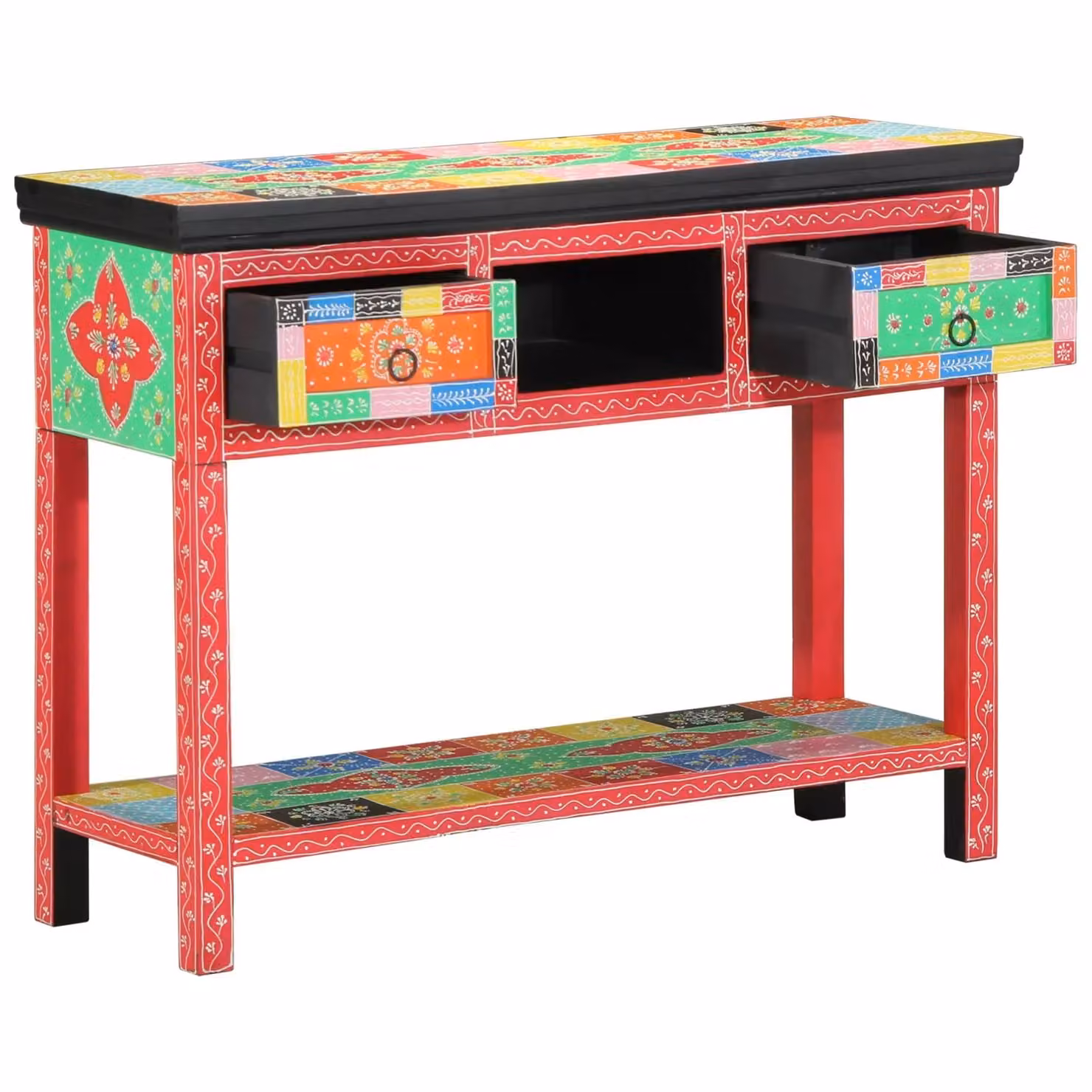Berkfield Home Multi-Coloured Mango Wood Console Table in Red, W/D/H: 100 x 30 x 75 cm – 1