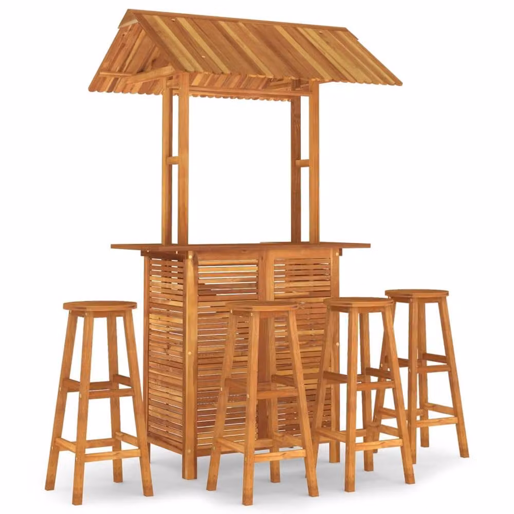Berkfield Home 5 Piece Garden Bar Set in Brown Solid Acacia Wood – 2
