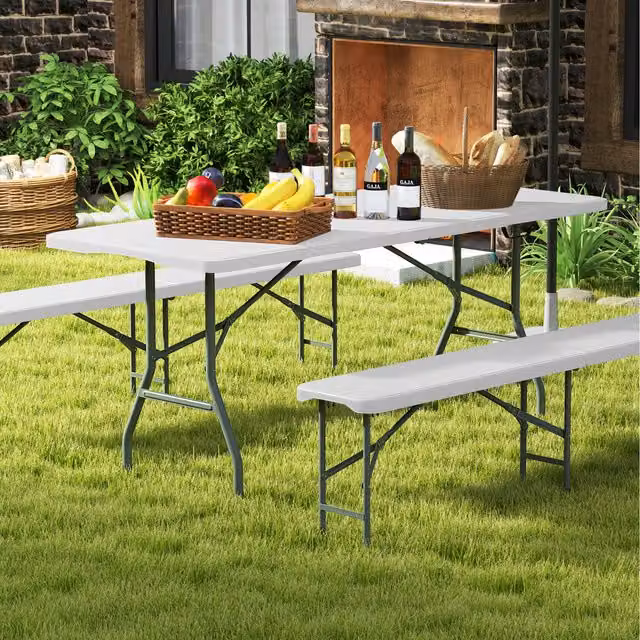 COSTWAY White Rectangular Portable Folding Table W/D/H: 180 x 74 x 74 cm