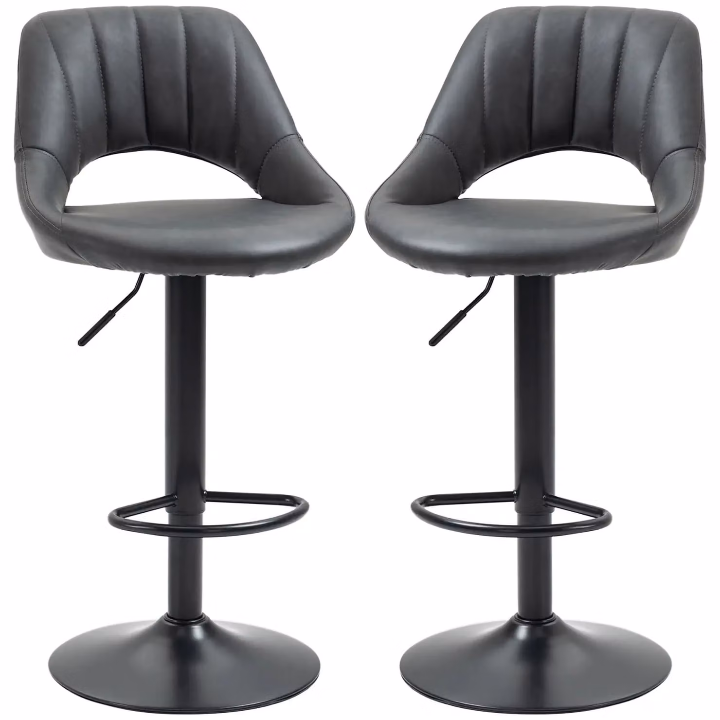 Rafaelo Mobilia Set of 2 Height Adjustable 360 Degree Swivel Barstools in Grey and Black PU Leather – 3