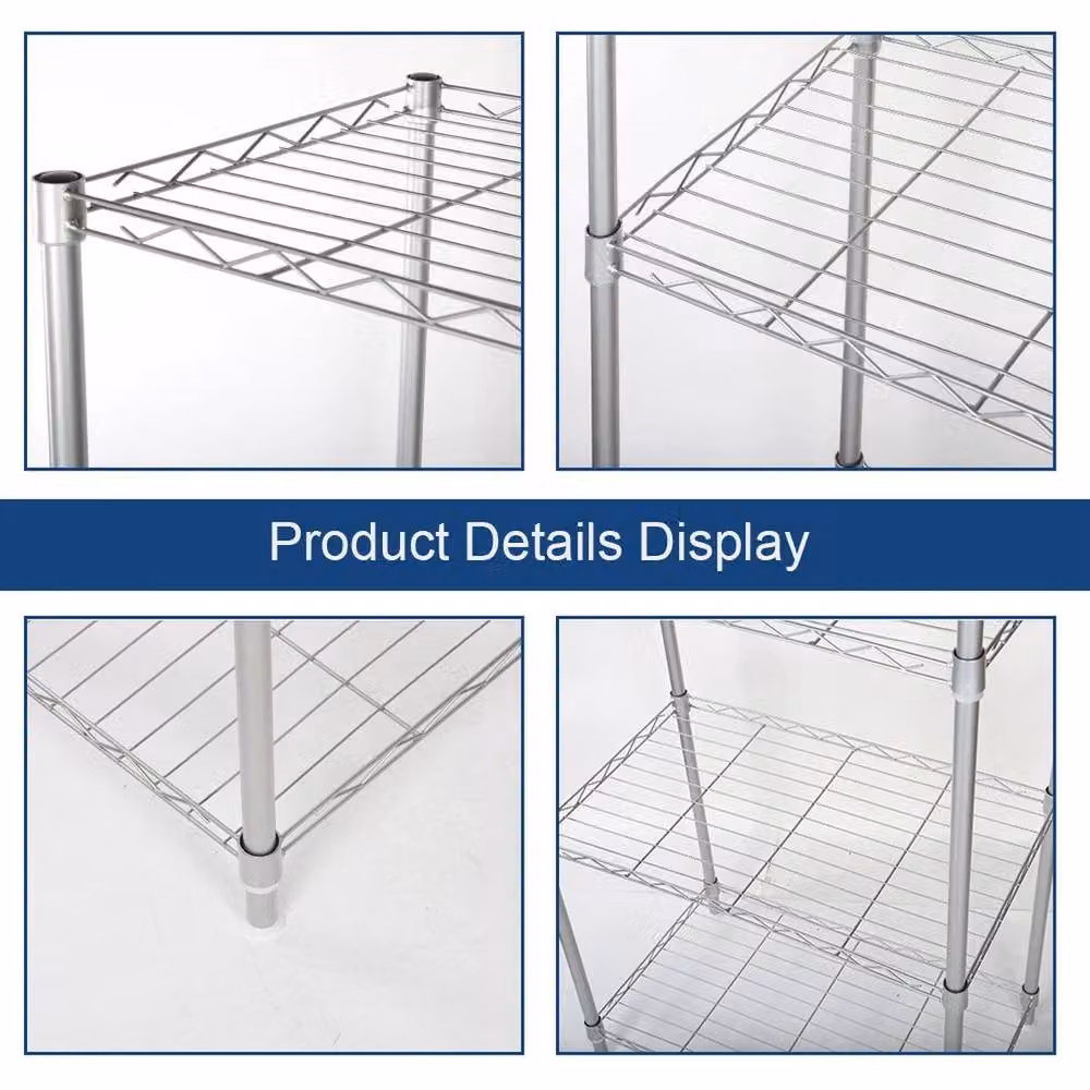 Kelvenix Silver 4-Tier Metal Storage Rack Shelving, W: 56 cm, D: 35 cm, H: 120 cm – 3