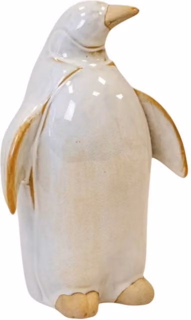 Four Candle Large Stone Glazed Ceramic Penguin Ornament in White and Beige – 1