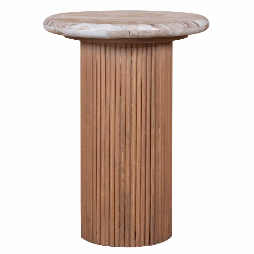 Wyld Haus Halifax Pedestal Side Table in Natural Oak and Brown Marble, W/D/H: 40 x 40 x 55 cm – 2