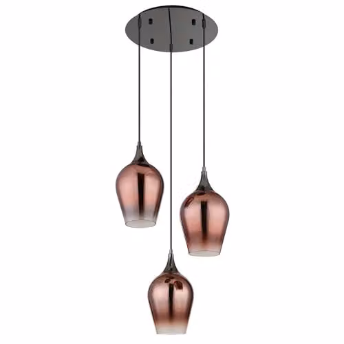 Globo Lighting Modern Suspended Pendant Light in Black Metal with Three Copper Glass Shades, Diameter: 45 cm