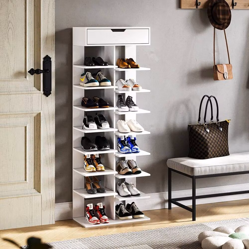 KORVIXA 9 Tier White Wood Shoe Rack Storage Cabinet W: 90 cm, H: 124 cm, D: 30 cm – 3