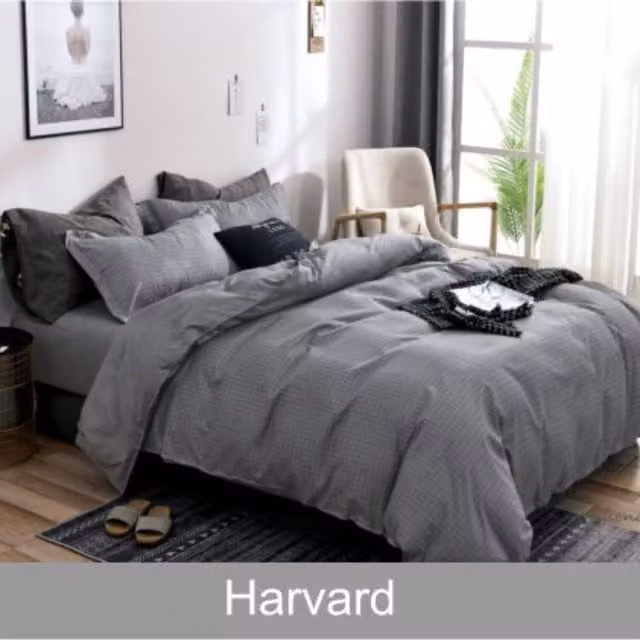 Ezysleep Harvard Checked Duvet Set and Pillowcase in Grey, 135 x 200 cm
