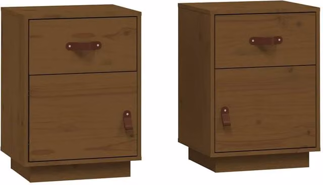 Berkfield Home Set of 2 Solid Wood Pine Bedside Cabinets in Honey Brown, W/D/H: 40 x 34 x 55 cm – 1