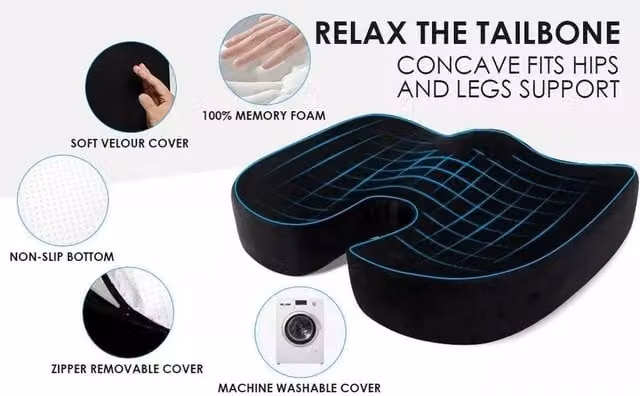 NESTLUNE Ergonomic Memory Foam Seat Cushion for Office Chairs and Cars, Black, W: 190 cm x D: 100 cm – 1