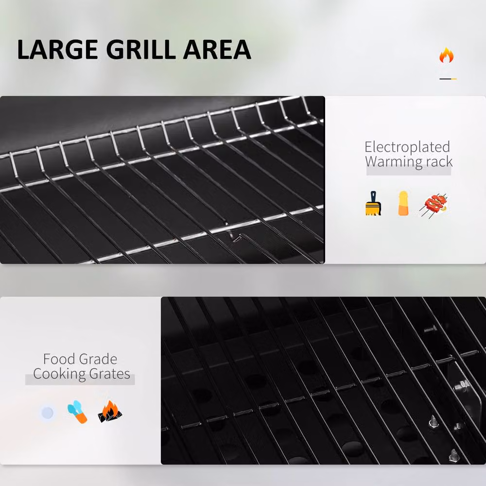 Rolipo Charcoal Grill with Height-Adjustable Coal Pan, Warming Rack and Thermometer, Black – 6