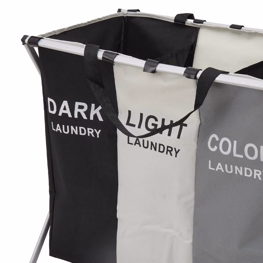 Garden Sanctuary Multicolour 3-Section Foldable Laundry Basket with Aluminium Frame and Handles – 6