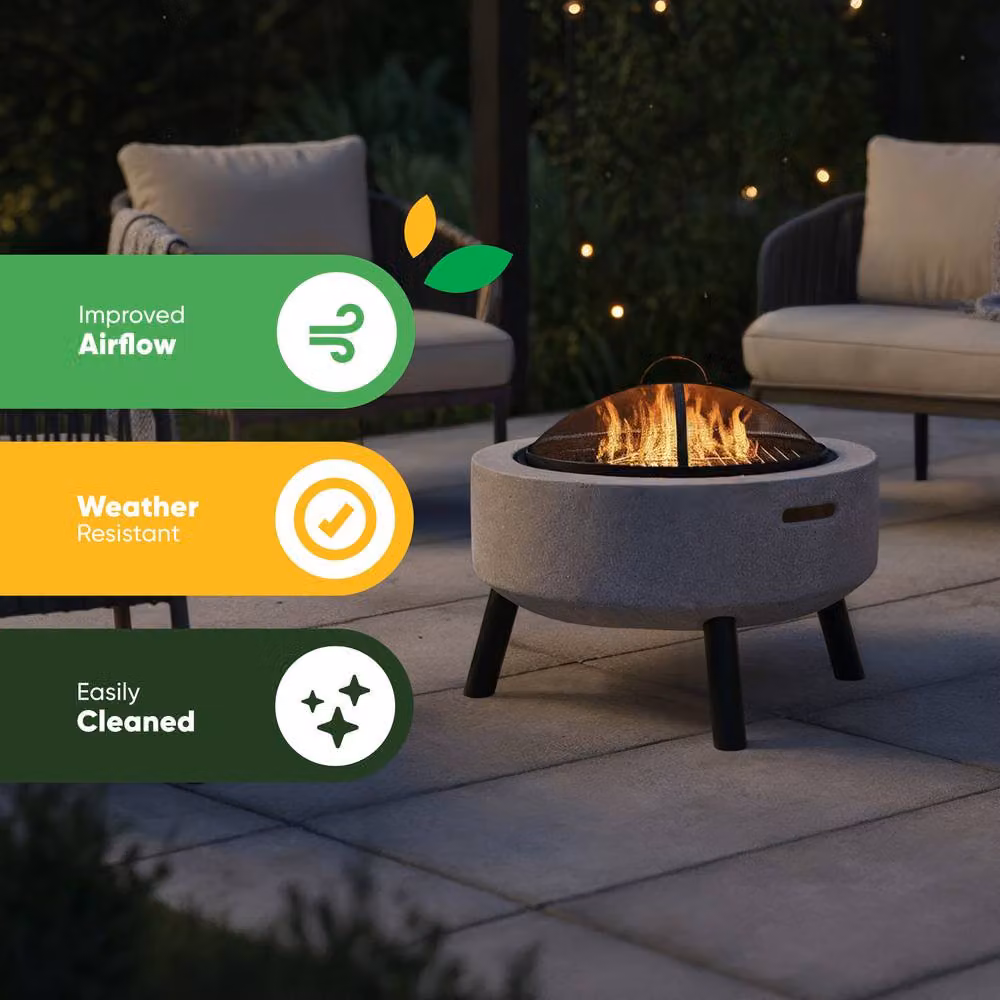 Gardenwize MGO 3 in 1 Clay Effect Fire Pit Table and BBQ with Grill in Light Grey – 3