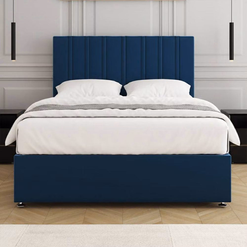 REGIONAL FURNISHINGS Luxury Plush Velvet Super King Divan Bed with 24 inch Headboard in Blue, W/D/H: 200 x 200 cm – 2