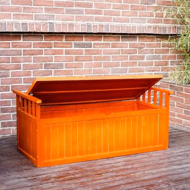 Birchtree Wooden 2 Seater Garden Bench Storage Box with Lid in Brown
