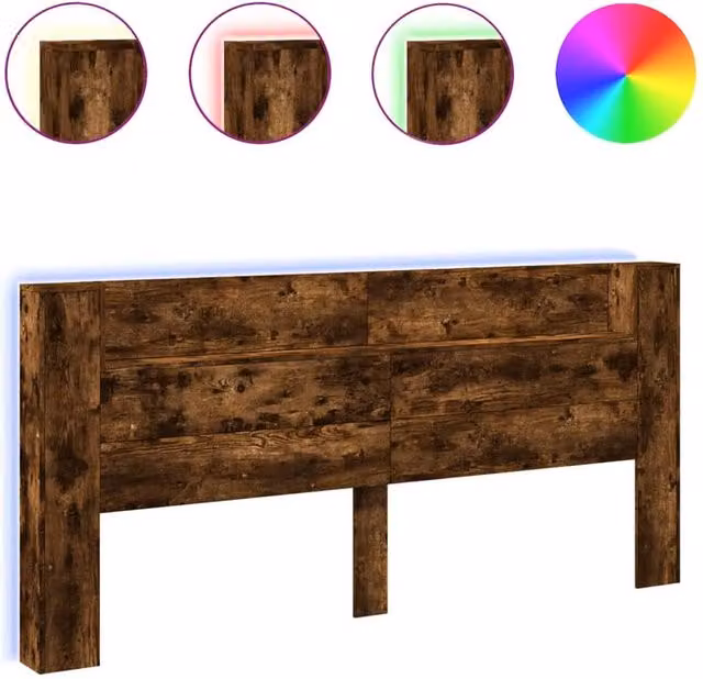 Berkfield Home Modern Headboard Cabinet with LED Lighting and USB Charging Port in Smoked Oak Brown, W/D/H: 220 x 16.5 x 103.5 cm – 1