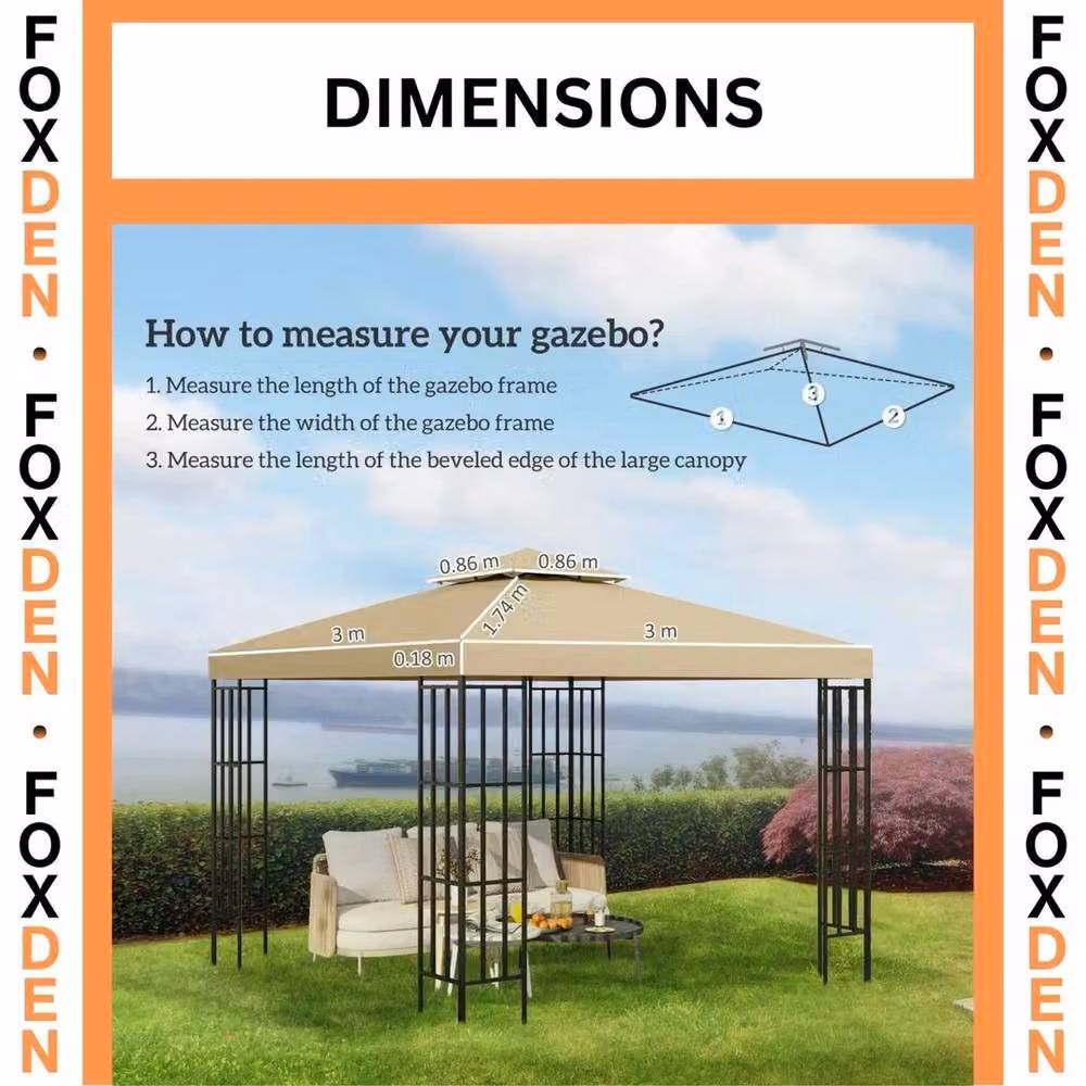 FLAVORA Double Tier Polyester Gazebo Replacement Canopy Top in Beige – 4