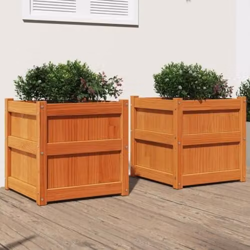 vidaXL Set of 2 Wax Brown Solid Wood Pine Garden Planter Tubs – 2