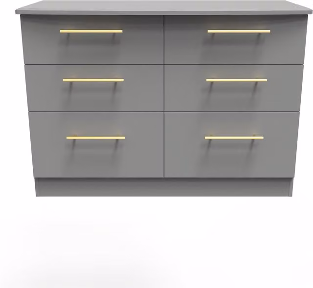 Helmsley 6 Drawer Wide Chest in Dark Grey with Gold Accents, Ready Assembled