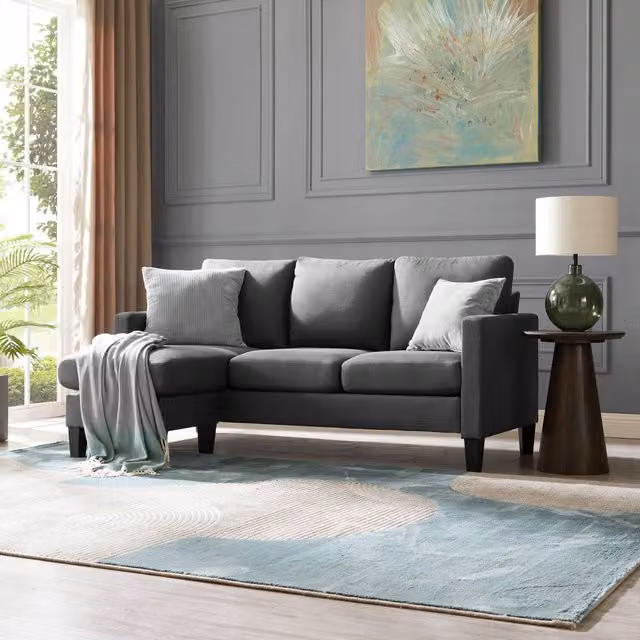 Home Detail Leah 3 Seater L-Shaped Fabric Sofa with Sleeping Function and Scatter Cushions, Grey, W/D/H: 188 x 125 x 86 cm – 2