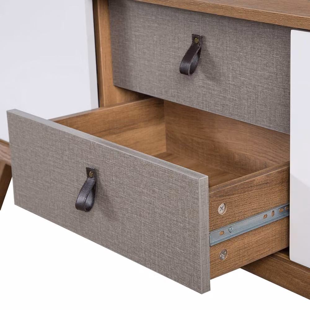 Wyld and Coco Modern Sideboard in Brown, White and Grey with 2 Sliding Doors and 2 Drawers, W/D/H: 147 x 42 x 56 cm – 4