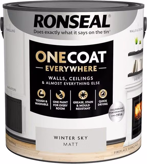 Ronseal One Coat Everywhere Interior Matt Paint in Silver, 2.5 l