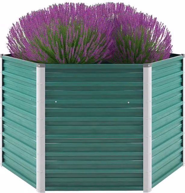 Berkfield Home Garden Green Galvanised Steel Raised Bed W/D/H: 129 x 129 x 77 cm – 1
