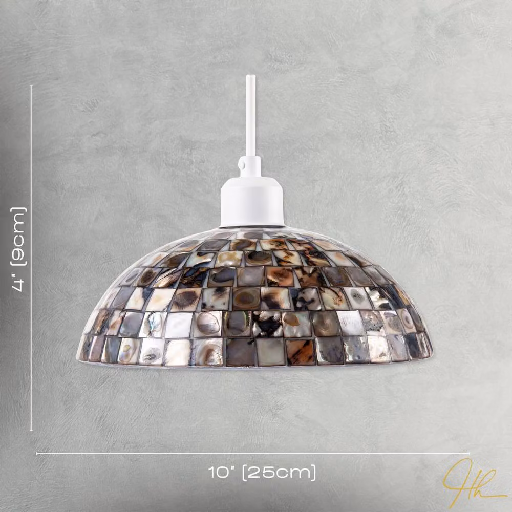 Happy Homewares Mother of Pearl Shell Mosaic Dome Ceiling Pendant Light Shade in Grey, Brown and Black – 3