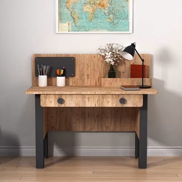 Destina Home Valerin Modern Computer Desk with Shelves and Drawer in Tan/Brown, W/D/H: 120 x 60 x 76.7 cm