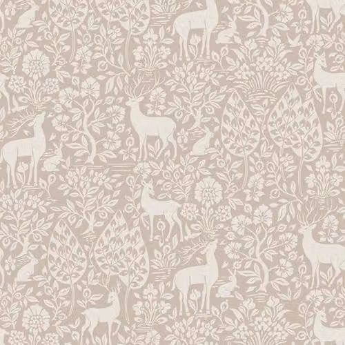Holden Decor Pink Deer and Woodland Themed Arts and Crafts Style Wallpaper