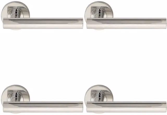 Loops 4 Pair Straight Round T Bar Handles with Round Rose in Polished Silver Stainless Steel