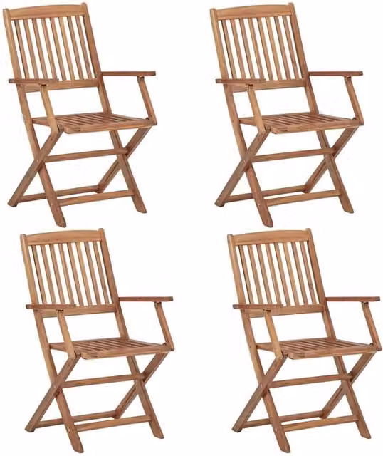 Berkfield Home Set of 4 Folding Outdoor Chairs in Brown Solid Oiled Acacia Wood