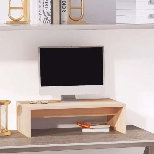 Berkfield Home Solid Wood Pine Monitor Stand in Light Tan Beige, W/D/H: 50 x 27 x 15 cm – 1
