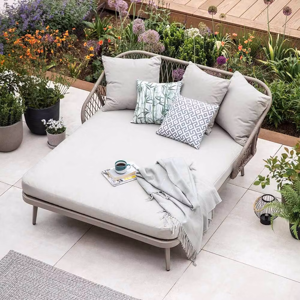 Leisure Grow Lauren Retro Daybed in Sand Beige Fabric and Metal