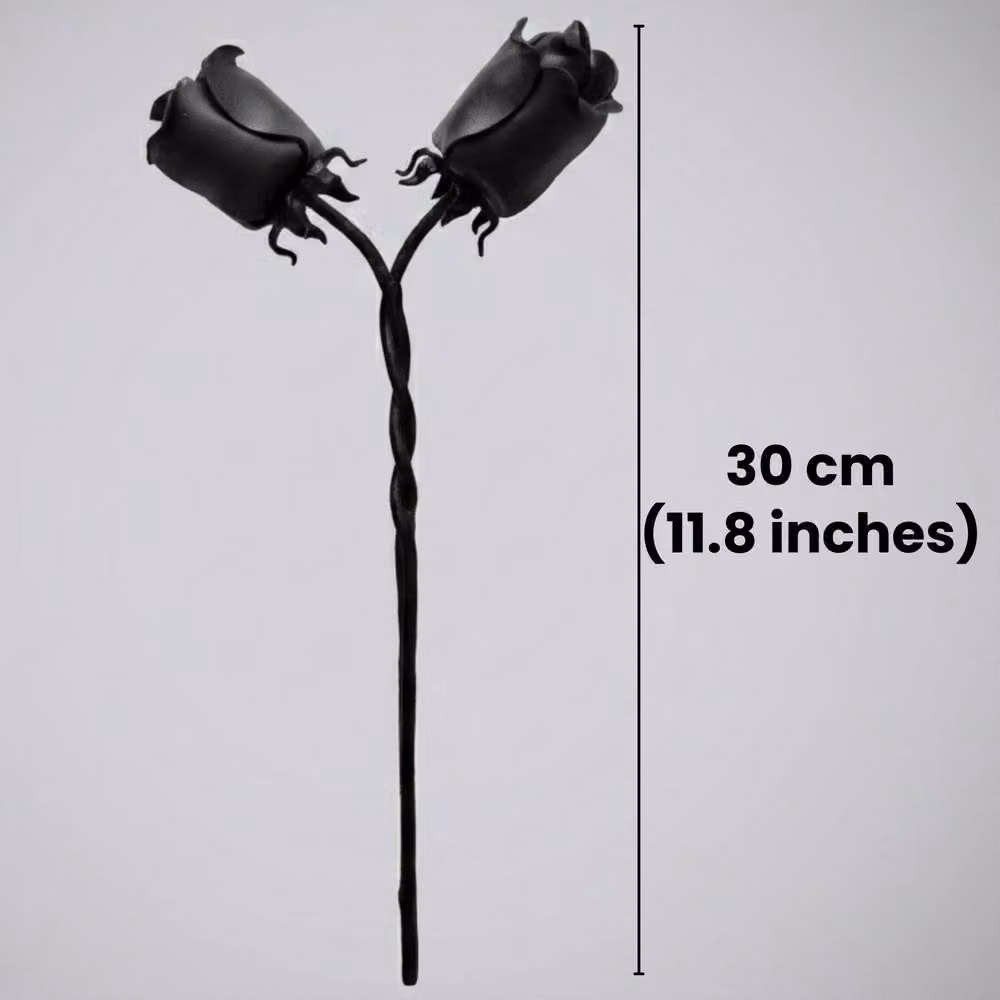Novecrafto Hand-Forged Black Metal Intertwined Iron Roses with Twisted Stem – 2