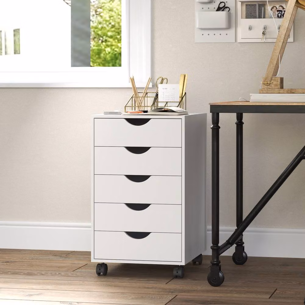 STILVORA White 5-Drawer Filing Cabinet with Castors – 3