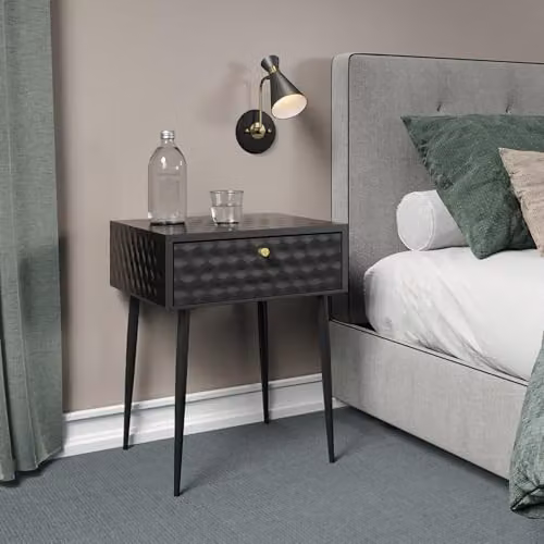 Core Products Saturn Black 1-Drawer Metal Bedside Cabinet with Mid-Century Tapered Legs – 2