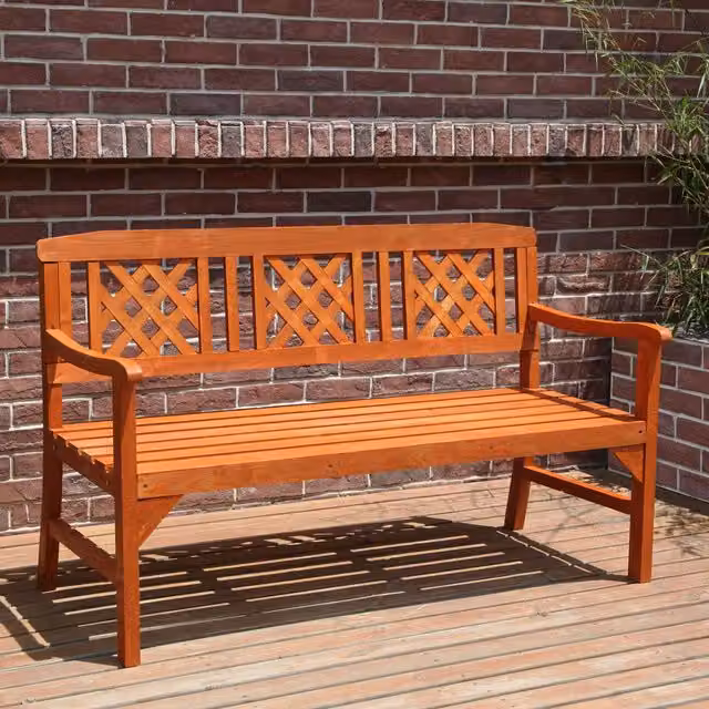 BIRCHTREE Classic Wooden 3 Seat Garden Bench in Brown
