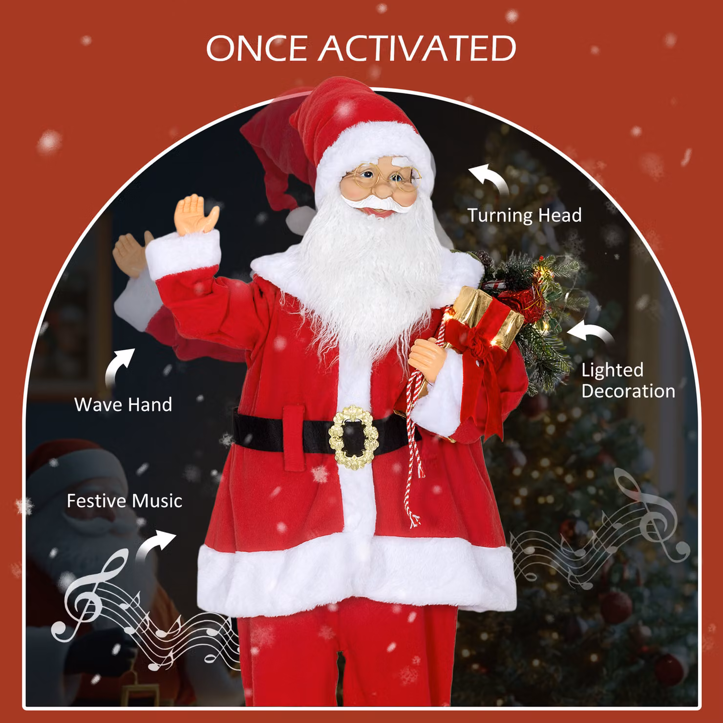HOMCOM Life Size Classic Santa Claus Christmas Decoration with LED Lights, Red and White, Height: 120 cm – 5