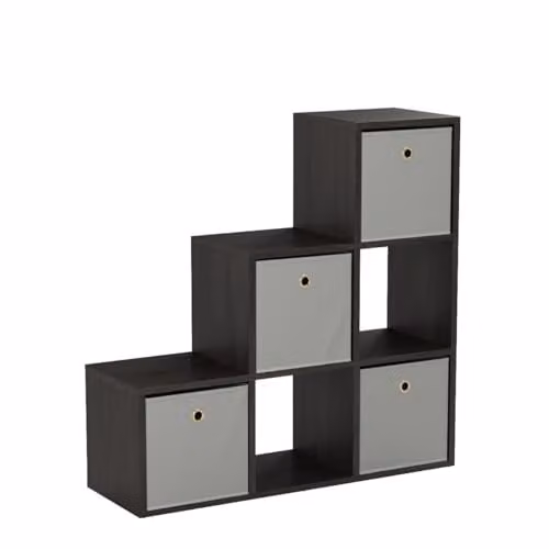 Home Source Step Style 6 Cube Wooden Display Bookcase in Black – 2
