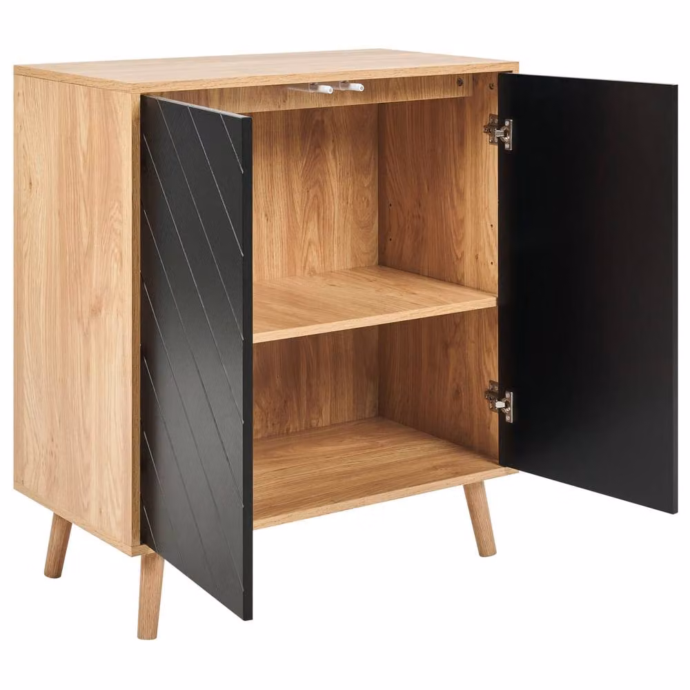 Wyld Haus Nordic Living Sideboard in Black and Light Wood with 2 Doors – 4